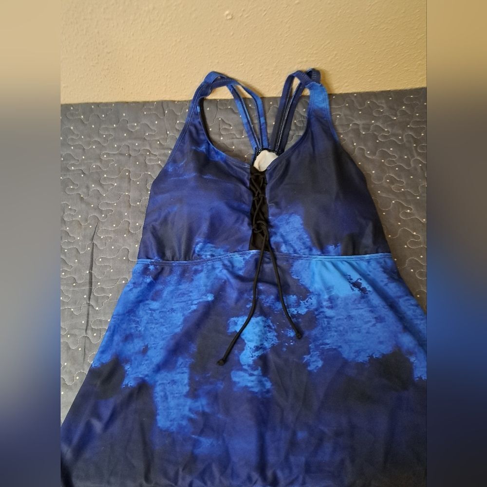 Women's Blue Lace-Up Swim Dress